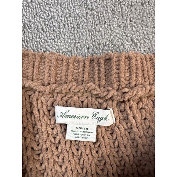 American Eagle Sweater Crewneck Chunky Knit Oversized Soft Cozy Brown Size Small - Picture 4 of 7